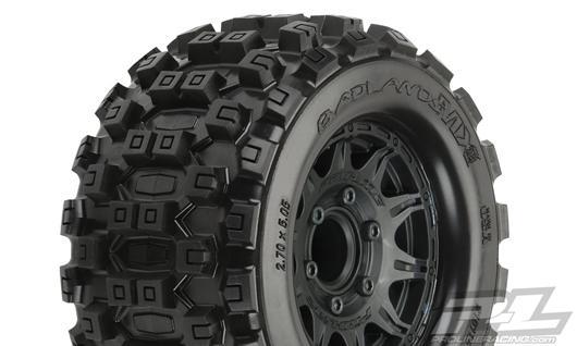 Pro-Line - PRO1012510 - Tires - 1/10 Truck - 2.8" - mounted - Raid Black Wheels - 6x30 Hex - Badlands MX28 2.8" (2 pcs) - for Traxxas Stampede, Rustler, Jato F/R