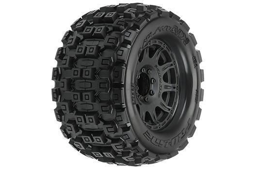Pro-Line - PRO1012710 - Tires - Monster Truck - mounted - Raid Black wheels - 17mm 8x32 Removable Hex - Badlands MX38 3.8" (2 pcs)