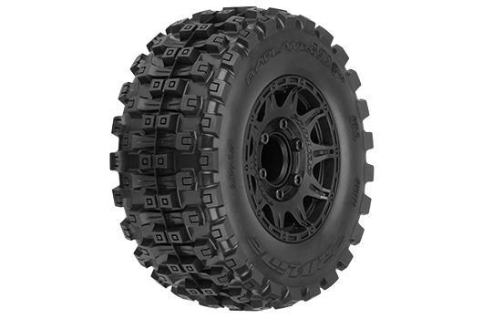 Pro-Line - PRO1017410 - Tires - 1/10 Monster - Badlands MX28 BELTED F/R 2.8" MT Tres Mounted 12mm Blk Raid (2)