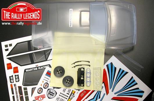 Rally Legends - EZRL2322 - Body - 1/10 Rally - Scale - Clear - Lancia Delta with white Martini stickers and accessories