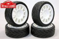 Tires - 1/10 - mounted - White Wheels - Fiat Abarth 500 (4 pcs)