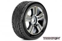 Tires - 1/8 Buggy - mounted -  Chrome Black wheels - 17mm Hex - Trigger (2 pcs)