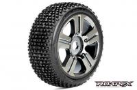 Tires - 1/8 Buggy - mounted -  Chrome Black wheels - 17mm Hex - Roller (2 pcs)