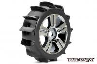 Tires - 1/8 Buggy - mounted -  Chrome Black wheels - 17mm Hex - Paddle (2 pcs)