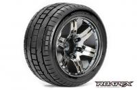 Tires - 1/10 Stadium Truck - mounted - 0 offset - Chrome Black wheels - 12mm Hex - Trigger (2 pcs)
