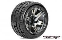 Tires - 1/10 Stadium Truck - mounted - 1/2 offset - Chrome Black wheels - 12mm Hex - Trigger (2 pcs)