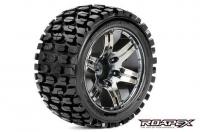 Tires - 1/10 Stadium Truck - mounted - 1/2 offset - Chrome Black wheels - 12mm Hex - Tracker (2 pcs)
