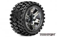 Tires - 1/10 Stadium Truck - mounted - 0 offset - Chrome Black wheels - 12mm Hex - Rhythm (2 pcs)