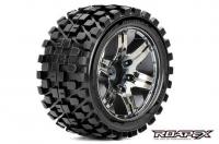 Tires - 1/10 Stadium Truck - mounted - 1/2 offset - Chrome Black wheels - 12mm Hex - Rhythm (2 pcs)