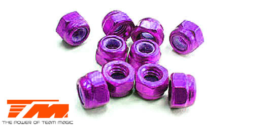 Team Magic - TM111007P - Nuts - M3 nyloc - Aluminum - Purple (10 pcs)