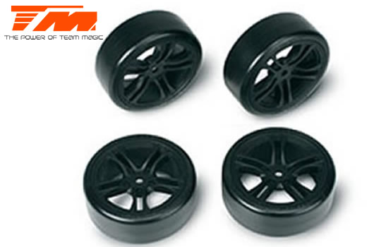 Team Magic - TM503302BK - Tires - 1/10 Drift - mounted - 5 Spoke Black wheels - 12mm Hex - Hard (4 pcs)