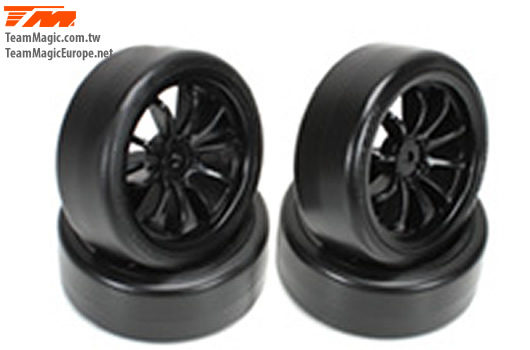 Team Magic - TM503333BK - Tires - 1/10 Drift - mounted - 10 Spoke Black wheels - 12mm Hex - Hard (4 pcs)