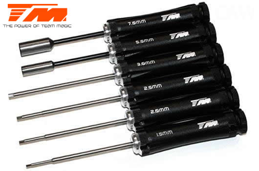 Team Magic - TM117059 - Tool Set - Team Magic Black Magic RC - Hex Wrench 1.5 / 2 / 2.5 / 3mm HEX screwdrivers and 5.5 / 7.0 socket drivers