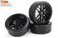 Tires - 1/10 Drift - mounted - 8 Spoke Black wheels - 12mm Hex - Radials 2.2" (4 pcs)