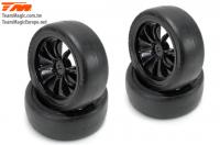 Tires - 1/10 Touring - mounted - 10 Spoke Black wheels - 12mm Hex - Slics (4 pcs)