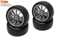 Tires - 1/10 Touring - mounted - 10 Spoke Fog Silver wheels - 12mm Hex - Slics (4 pcs)