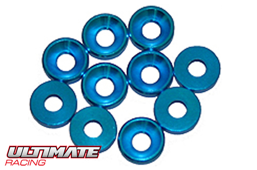 Ultimate Racing - UR1501-A - Rondelles - Côniques - Aluminium - 3mm - Bleu (10 pces)