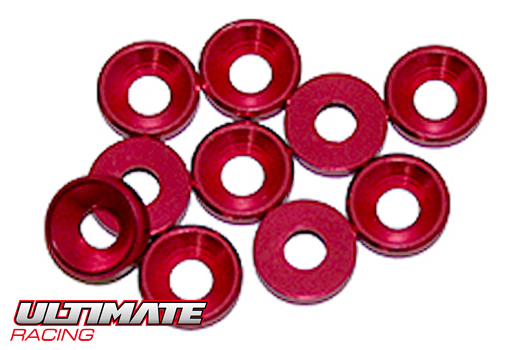 Ultimate Racing - UR1501-R - Washers - Conical - Aluminum - 3mm - Red (10 pcs)