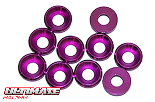 Ultimate Racing - UR1511-P - Washers - Conical - Aluminum - 4mm - Purple (10 pcs)