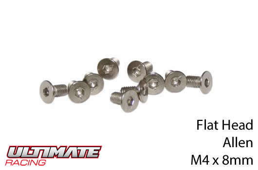 Ultimate Racing - UR161408 - Screws - Flat Head - Hex (Allen) - M4 x  8mm (10 pcs)