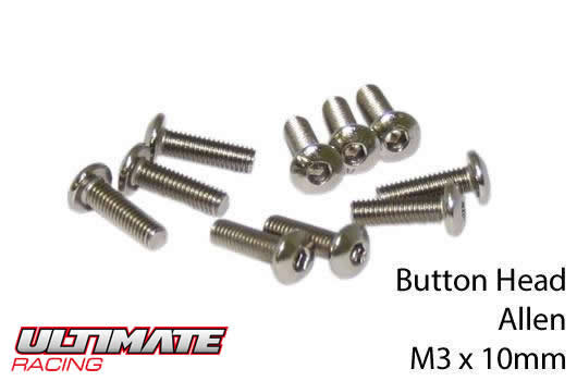 Ultimate Racing - UR162310 - Screws - Button Head - Hex (Allen) - M3 x 10mm (10 pcs)