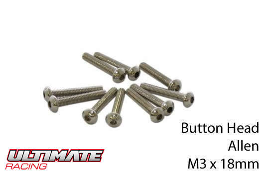 Ultimate Racing - UR162318 - Screws - Button Head - Hex (Allen) - M3 x 18mm (10 pcs)