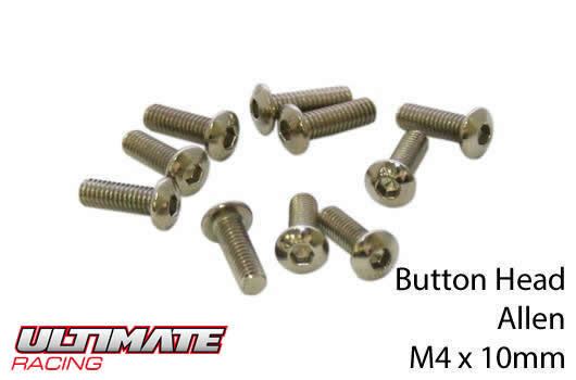 Ultimate Racing - UR162410 - Screws - Button Head - Hex (Allen) - M4 x 10mm (10 pcs)