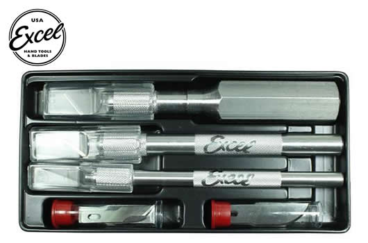 Excel Tools - EXL44083 - Tool - Knife Set - Craftsman Set - Plastic Tray - includes 3 knives, and 13 assorted blades
