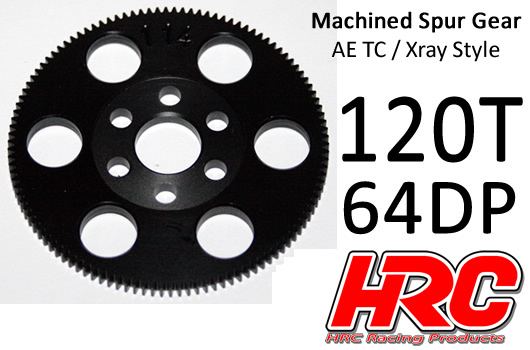 HRC Racing - HRC764120X - Spur Gear - 64DP - Low Friction Machined Delrin - Xray/AE/TM Style - 120T