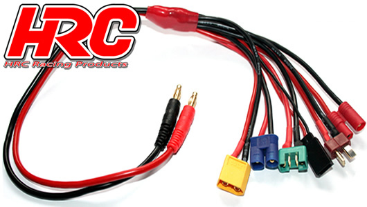 HRC Racing - HRC9124 - Charger Lead - Multi 4mm Bullet to EC3 / MPX / XT60 / CT4 / Ultra T / Receiver UNI (FUT & JR) - 300mm - Gold