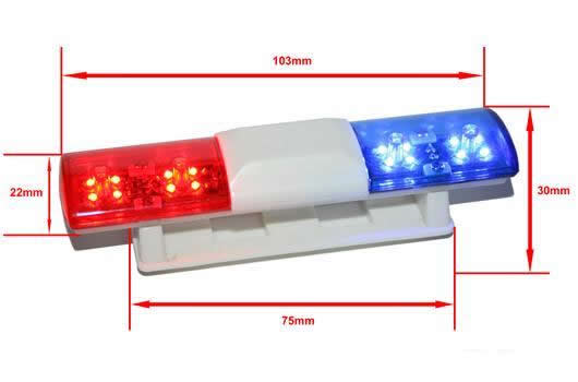 Set di illuminazione - 1/10 TC/Drift - LED - JR Connetore - Barra di tetto Polizia V1 - 6 mode di lampeggiamento (Blu / Rosso) 105x30x26mm