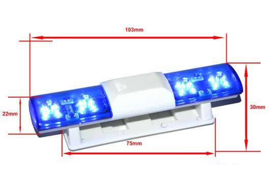 Set d'éclairage - 1/10 TC/Drift - LED - Prise JR - Barre de toit Police V1 - 6 modes de clignotement (Bleu / Bleu) 105x30x26mm