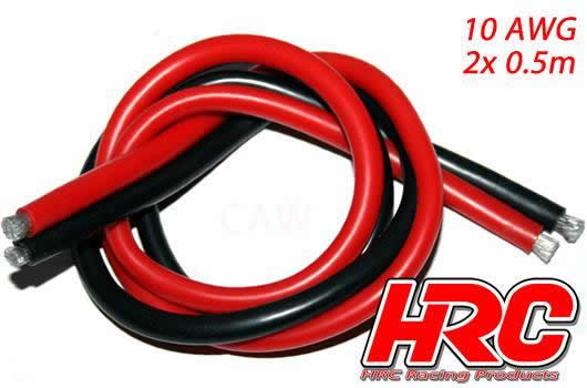 HRC Racing - HRC9511 - Cable - 10 AWG/ 5.2mm2 - Silver (1050 x 0.08) - Red and Black (0.5m each)