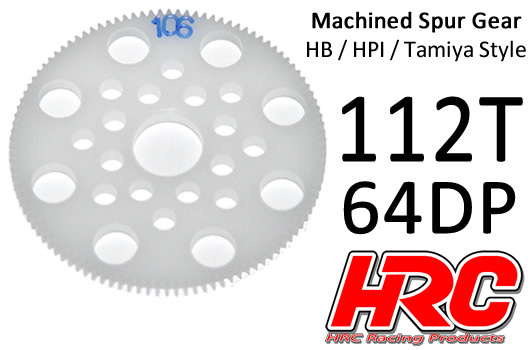 HRC Racing - HRC764112P - Spur Gear - 64DP - Low Friction Machined Delrin - HPI/HB/Tamiya Style - 112T
