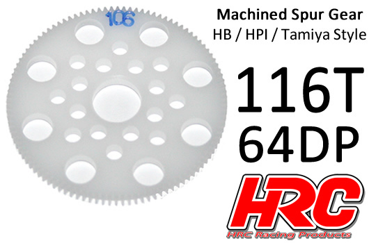 HRC Racing - HRC764116P - Spur Gear - 64DP - Low Friction Machined Delrin - HPI/HB/Tamiya Style - 116T