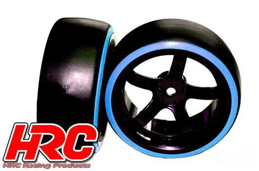 Gomme - 1/10 Drift - montato - Cerchi 5-Spoke 6mm Offset - Dual Color - Slick - Nero/Blu (2 pzi)