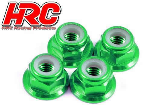 HRC Racing - HRC1051GR - Radmuttern - M4 nyloc geflanscht - Aluminium - Grün (4 Stk)