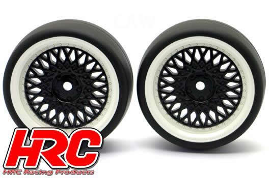 HRC Racing - HRC61071BW - Pneus - 1/10 Drift - montés - Jantes Noires/Blanches CLS 3mm Offset - Slick (2 pces)