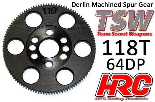 HRC Racing - HRC764118T - Spur Gear - 64DP - Low Friction Machined Delrin - 118T