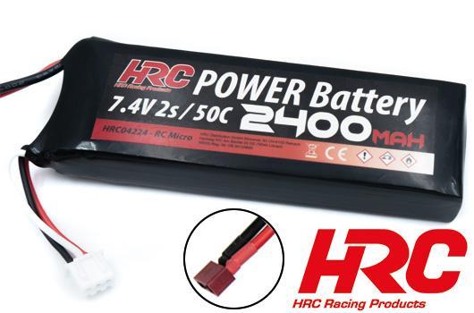 HRC Racing - HRC04224D - Battery - LiPo 2S - 7.4V 2400mAh 50C No Case RC Car Micro - Ultra T Plug 102x35x20mm