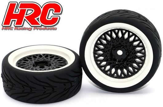 HRC Racing - HRC61021BW - Tires - 1/10 Touring - mounted - CLS Black/White Wheels - 12mm Hex - HRC Street-V II (2 pcs)