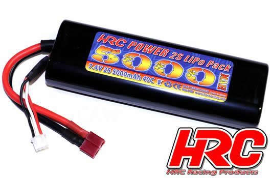 HRC Racing - HRC02250RD - Batteria - LiPo 2S - 7.4V 5000mAh 40C - RC Car - HRC Power 5000 - Rounded Hard Case - Ultra T Connettore