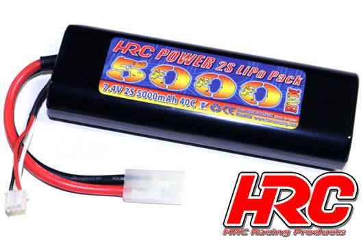 HRC Racing - HRC02250RT - Batteria - LiPo 2S - 7.4V 5000mAh 40C - RC Car - HRC Power 5000 - Rounded Hard Case - Tamiya Connettore