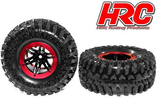 HRC Racing - HRC61181R - Gomme - 1/10 Crawler - montato - Cerchi Neri/Rossi - 12mm Hex - 2.2" - HRC Crawler XL (4 pzi)