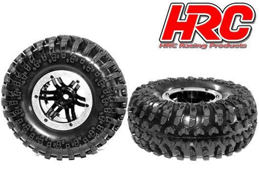 HRC Racing - HRC61181S - Pneus - 1/10 Crawler - montés - jantes noires/silver - 12mm Hex - 2.2" - HRC Crawler XL (4 pces)