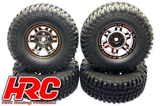 HRC Racing - HRC61184SC - Tires - 1/10 Crawler - 1.9" - mounted - Chrome Silver Wheels - Mud Country (4 pcs)