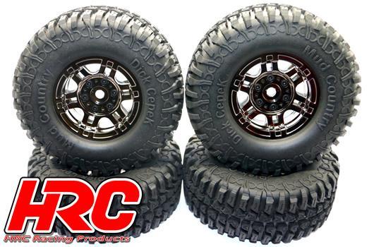 HRC Racing - HRC61184BC - Pneus - 1/10 Crawler - 1.9" - montés - jantes chromées Gunmetal - Mud Country (4 pces)