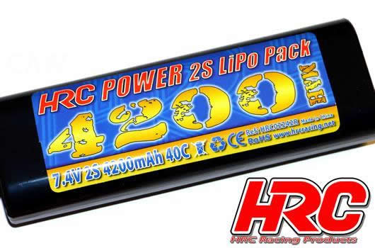 HRC Racing - HRC02242RD - Akku - LiPo 2S - 7.4V 4200mAh 40C - RC Car - HRC 4200 - Rounded Hard Case - Ultra T (Dean's Kompatible) Stecker