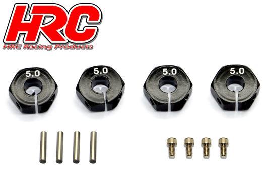 Pièce Option - 1/10 Touring / Drift - Aluminium - Hexagones de roues 12mm - Largeur 5mm - Noir (4 pces)