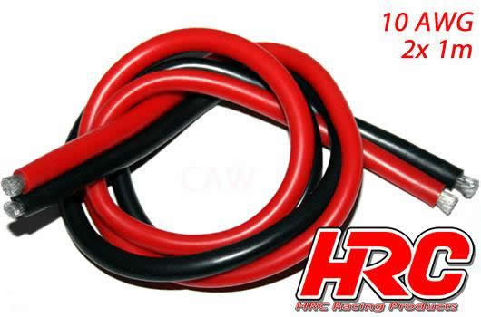 HRC Racing - HRC9511B - Kabel  - 10 AWG / 5.2mm2 - Silber (1050 x 0.08) - Rot und Schwarz (1m jedes)